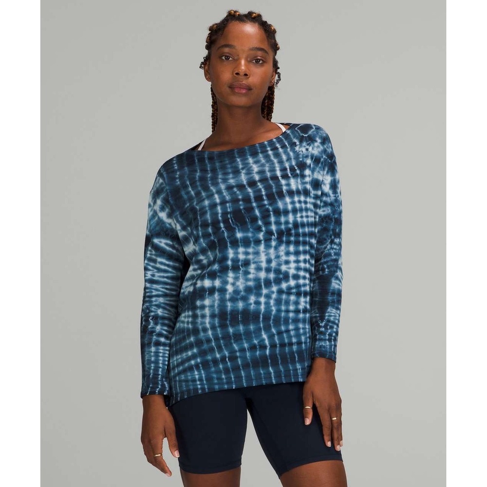 Lululemon Back In Action Long Sleeve‎ Shirt Shibori Square Ocean Air True Navy